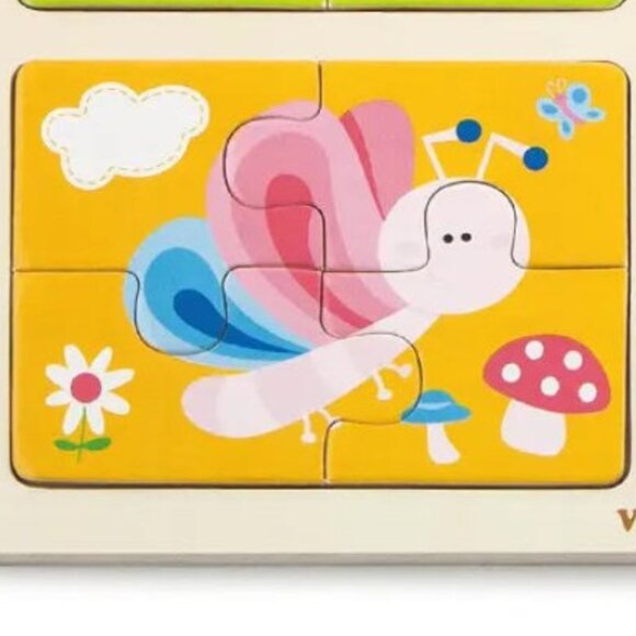 VIGA 4-in-1 Flat Wooden Puzzle w/Tray -Insects New Sealed For Age 18 Months+ - Picture 8 of 13